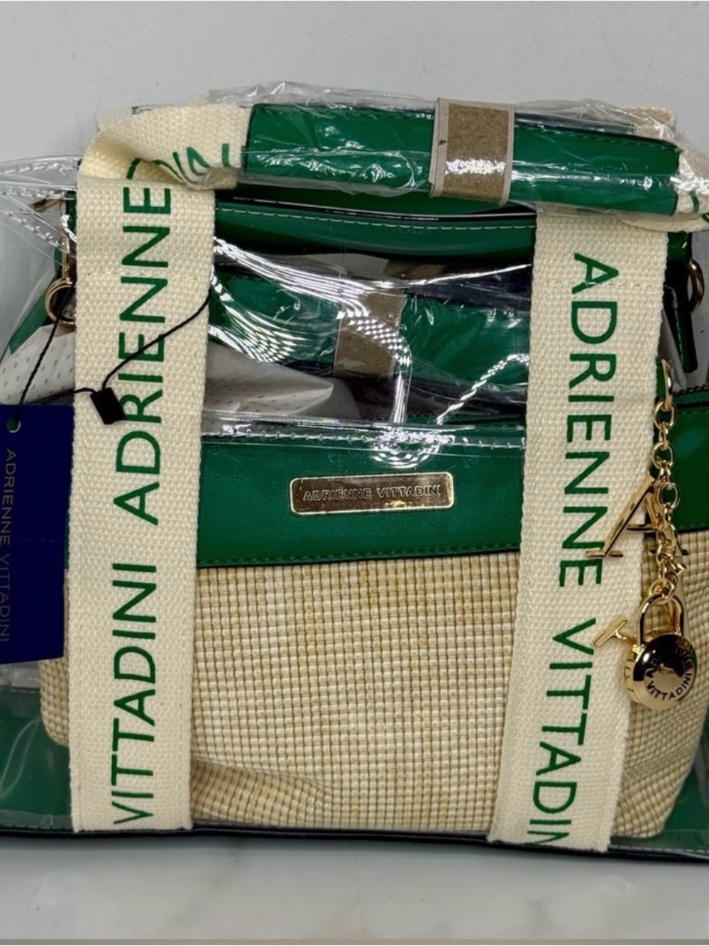 Adrienne Vittadini Green & Cream Clear Crossbody with Gold Charm - Picture 3 of 9
